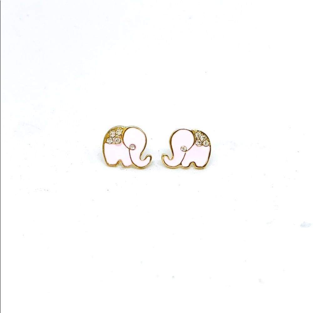 Pink Enamel Gold Rhinestone Earrings